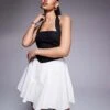 Kaiia Exclusive Square Halterneck Contrast Skirt Mini Dress In Black And White For Women -Kaiia Online Shop 207573426 1 blackandwhite