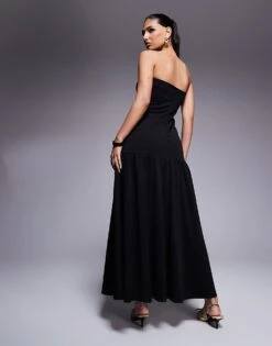 Kaiia Exclusive Bandeau Dropped Waist Maxi Dress In Black For Women -Kaiia Online Shop 207573456 3