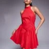 Kaiia Exclusive Halterneck Low Back Dropped V Waist Mini Dress In Red For Women -Kaiia Online Shop 207573466 1 red