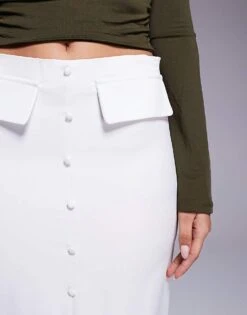 Kaiia Exclusive Pocket Detail Front Split Maxi Skirt In White For Women -Kaiia Online Shop 207573476 4