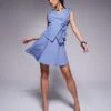 Kaiia Exclusive Tie Side Floaty Mini Skirt & Tailored Waistcoat Co-ord In Blue