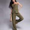 Kaiia Exclusive Straight Leg Front Seam Trousers Co-ord In Khaki For Women -Kaiia Online Shop 207588642 1 khaki 2