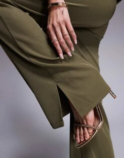 Kaiia Exclusive Straight Leg Front Seam Trousers Co-ord In Khaki For Women -Kaiia Online Shop 207588642 3