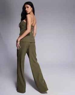 Kaiia Exclusive Straight Leg Front Seam Trousers Co-ord In Khaki For Women -Kaiia Online Shop 207588642 4