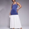 Kaiia Exclusive Square Neck Contrast Drop Waist Maxi Dress In Dark Blue And Cream For Women
