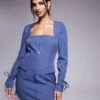 Kaiia Exclusive Square Neck Bow Cuff Detail Tailored Blazer Mini Dress In Steel Blue For Women -Kaiia Online Shop 207588703 1 blue