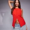 Kaiia Exclusive Tailored Split Front Waistcoat In Red For Women -Kaiia Online Shop 207588734 1 red