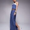 Kaiia Exclusive Contrast Satin Detail Cami Top & Tailored Pocket Detail Skirt Co-ord In Blue -Kaiia Online Shop 207588793 3