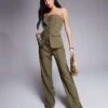 Kaiia Exclusive Bandeau Lace Up Top And Straight Leg Trousers Co-ord In Khaki 1 Kaiia Exclusive Bandeau Lace Up Top And Straight Leg Trousers Co-ord In Khaki -Kaiia Online Shop 207588823 2