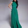 Kaiia Exclusive Sleeveless High Neck Gathered Skirt Maxi Dress In Emerald Green For Women Khaki -Kaiia Online Shop 207588852 1 khaki