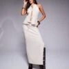 Kaiia Exclusive Halterneck Bow Top & Maxi Skirt Co-ord In Sand -Kaiia Online Shop 207588872 3