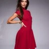 Kaiia Exclusive High Neck Cap Sleeve Pleated Mini Dress In Red For Women -Kaiia Online Shop 207588908 1 red