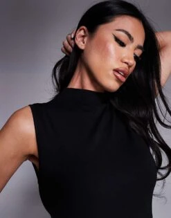 Kaiia Exclusive Sleeveless High Neck Gathered Skirt Maxi Dress In Black For Women -Kaiia Online Shop 207588989 2