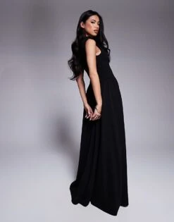 Kaiia Exclusive Sleeveless High Neck Gathered Skirt Maxi Dress In Black For Women -Kaiia Online Shop 207588989 3
