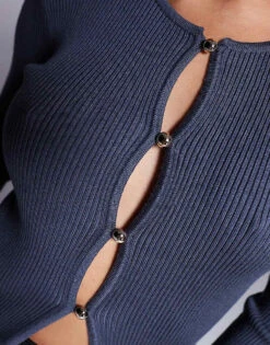 Kaiia Button Through Split Front Longline Cardigan In Charcoal For Women -Kaiia Online Shop 207611353 3