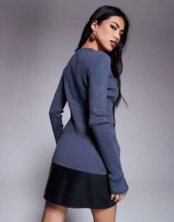 Kaiia Button Through Split Front Longline Cardigan In Charcoal For Women -Kaiia Online Shop 207611353 4