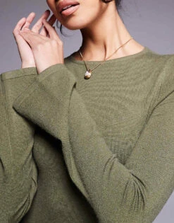 Kaiia Knitted Flare Sleeve Bodycon Maxi Dress In Khaki For Women -Kaiia Online Shop 207611355 3