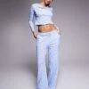 Kaiia Exclusive Pointelle Button Through Pj Top And Bottoms Co-ord In Baby Blue Ditsy Floral -Kaiia Online Shop 207625828 2