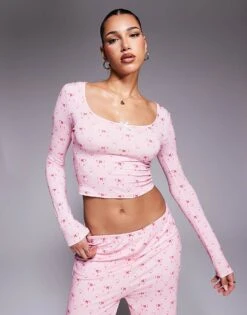 Kaiia Exclusive Scoop Bow Neck Pj Top And Bottoms Co-ord In Pink Bow Print 9 Kaiia Exclusive Scoop Bow Neck Pj Top And Bottoms Co-ord In Pink Bow Print -Kaiia Online Shop 207625927 1 pinkbowprint 1