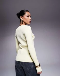 Kaiia Button Through Split Front Longline Cardigan In Butter Yellow For Women -Kaiia Online Shop 207655892 3