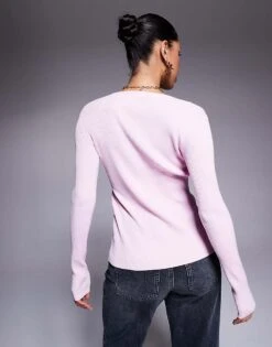Kaiia Button Through Split Front Longline Cardigan In Fondant Pink For Women -Kaiia Online Shop 207655926 3