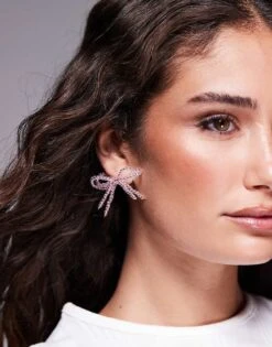 Kaiia Beaded Double Bow Earrings In Pink For Women -Kaiia Online Shop 207678463 1 pink 1