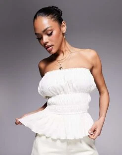 Kaiia Shirred Bandeau Top In Cream For Women -Kaiia Online Shop 207678488 1 cream 1