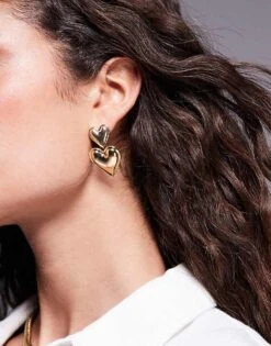 Kaiia Double Heart Earrings In Gold For Women -Kaiia Online Shop 207678499 1 gold 1