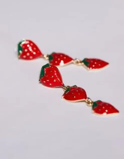 Kaiia Strawberry Charm Drop Earrings In Red And Gold For Women -Kaiia Online Shop 207678508 3