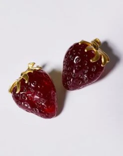 Kaiia Strawberry Stud Earrings In Red And Gold For Women Red/gold