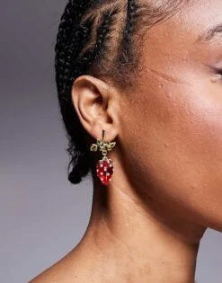 Kaiia Pearl Detail Strawberry Earrings In Red And Gold For Women -Kaiia Online Shop 207678568 1 strawberry 1