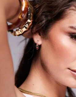 Kaiia Diamante Heart Huggie Hoops In Gold And Pink For Women Gold/pink -Kaiia Online Shop 207678571 1 goldpink 1