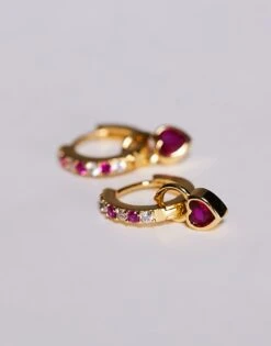 Kaiia Diamante Heart Huggie Hoops In Gold And Pink For Women Gold/pink -Kaiia Online Shop 207678571 3