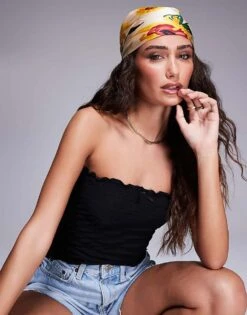 Kaiia Sunflower Floral Printed Satin Head Scarf In Multi For Women