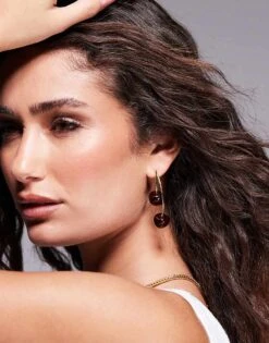 Kaiia Double Dark Cherry Dangle Earrings In Red And Gold For Women Red/gold