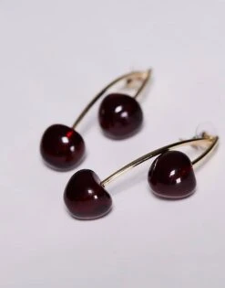 Kaiia Double Dark Cherry Dangle Earrings In Red And Gold For Women Red/gold -Kaiia Online Shop 207678587 3