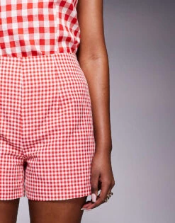 Kaiia Tailored Shorts In Red Gingham For Women -Kaiia Online Shop 207685298 5