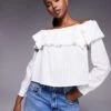 Kaiia Bardot Ruffle Bow Detail Longsleeve Top In White For Women -Kaiia Online Shop 207685357 1 white