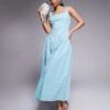 Kaiia Square Neck Ruched Lace Trim Gathered Hip Detail Maxi Dress In Baby Blue For Women -Kaiia Online Shop 207685377 1 babyblue