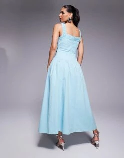 Kaiia Square Neck Ruched Lace Trim Gathered Hip Detail Maxi Dress In Baby Blue For Women -Kaiia Online Shop 207685377 4