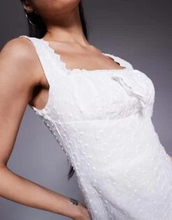 Kaiia Broderie Tie Bust Detail Asymmetric Sheer Hem Maxi Dress In White For Women -Kaiia Online Shop 207685407 3