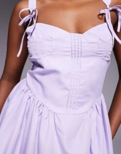 Kaiia Poplin Corset Tie Strap Detail Gathered Skirt Maxi Dress In Lilac For Women -Kaiia Online Shop 207685427 3