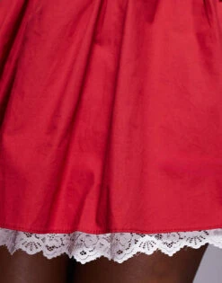 Kaiia Poplin Bandeau Contrast Lace Hem Mini Skater Dress In Red And White For Women -Kaiia Online Shop 207685447 3