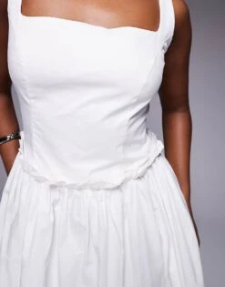 Kaiia Poplin Square Neck Ruffle Waist Maxi Dress In White For Women -Kaiia Online Shop 207685477 3