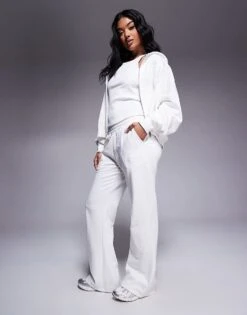 Kaiia Embroidered Logo Wide Leg Jogger Co-ord In White For Women -Kaiia Online Shop 207685629 1 white 1