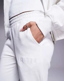 Kaiia Embroidered Logo Wide Leg Jogger Co-ord In White For Women -Kaiia Online Shop 207685629 3