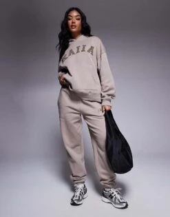 Kaiia Hoodie And Joggers Co-ord In Light Taupe
