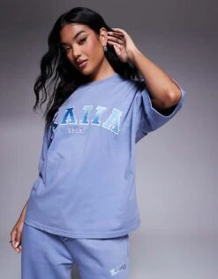 Kaiia Embroidered Logo T-shirt, Zip Through Hoodie, Hoodie And Wide Leg Joggers Co-ord In Light Blue -Kaiia Online Shop 207685728 1 blue