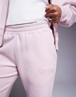 Kaiia Embroidered Logo Wide Leg Jogger Co-ord In Pink Chai For Women -Kaiia Online Shop 207685743 3