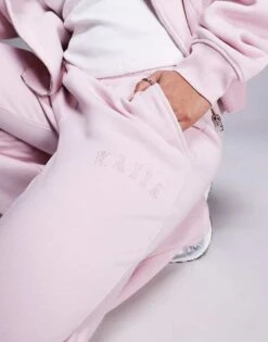 Kaiia Embroidered Logo Wide Leg Jogger Co-ord In Pink Chai For Women -Kaiia Online Shop 207685743 5